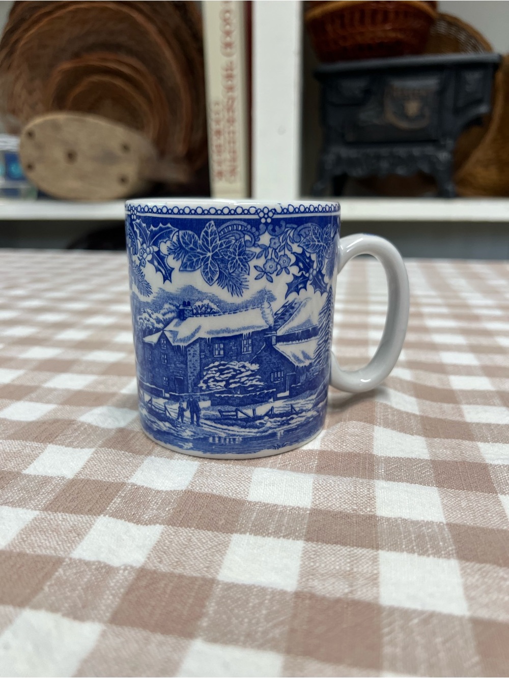 Spode winters eve mug cup blue white